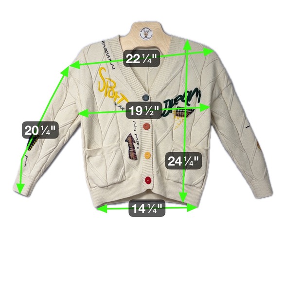 Womens Cream Cable Knit Embroidered Dream Sport Cardigan Sweater M - Picture 5 of 5